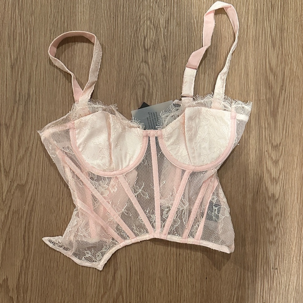 NBD Lace Bustier in Pink and Cream